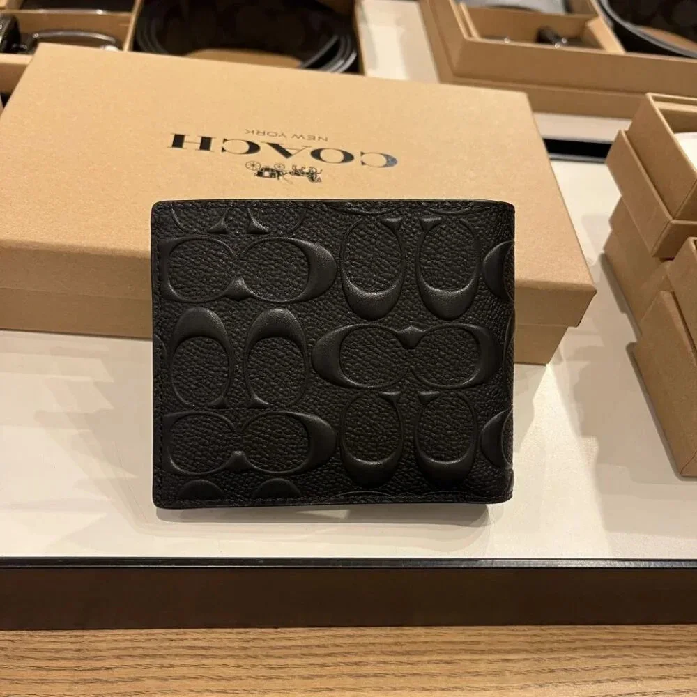 COACH MEN 3 IN 1 WALLET IN SIGNATURE LEATHER CR957 BLK - Picture 3 of 12